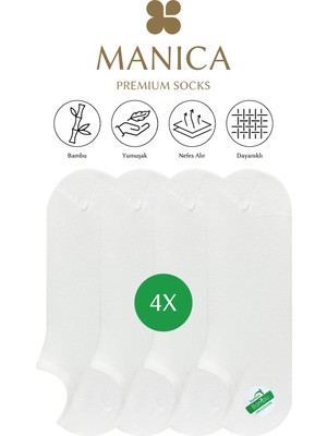 MANICA Erkek Bambu Sneaker Çorap 4 Çift - Beyaz