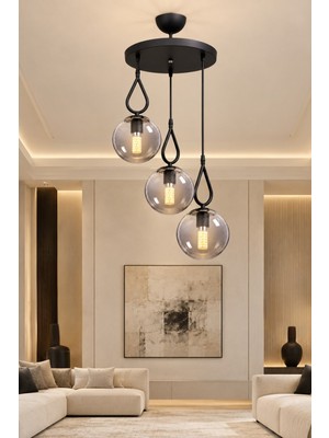 Esslight Mendy 3’lü Siyah Sarkıt Füme Camlı Avize Salon Mutfak Yatak Odası