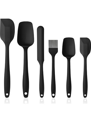 Spatula Seti 6 Parça - Isıya Dayanıklı Yapışmaz Tek Parça Isıya Dayanıklı Siyah Mutfak Gereçleri Seti, Bpa Içermez Bulaşık Makinesinde Yıkanabilir Hamur ve Yemek Spatulası