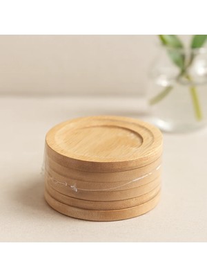 Mabelme Store Bambu Ahşap Çay Tabağı 6'lı - 9.7 cm