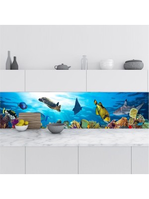 SBN - Store Prime Mutfak Tezgah Arası Folyo Kaplama Folyosu Deniz Kaplumbağa 60X500 cm
