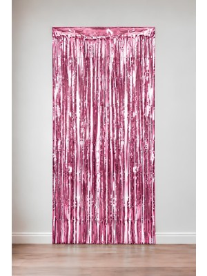 Patladı Gitti Pembe Metalize Arka Fon Kapı Perdesi 100X200 Cm Işıltılı Tasarım