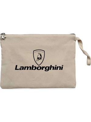 Z zepplin Lamborghini Logo Text Krem Clutch Astarlı Cüzdan / El Çantası