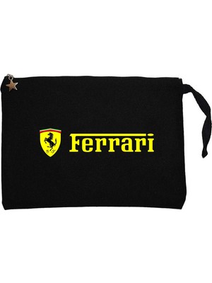 Z zepplin Ferrari Logo Gold Text Siyah Clutch Astarlı Cüzdan / El Çantası