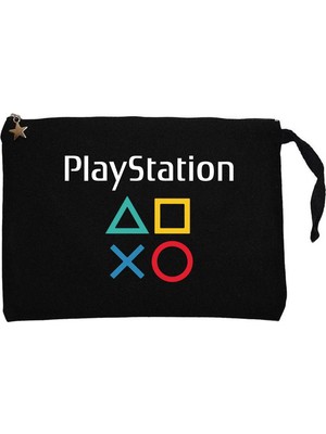 Z zepplin Playstation Gamepad Yazı Siyah Clutch Astarlı Cüzdan / El Çantası