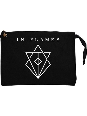 Z zepplin In Flames Symbol Logo Siyah Clutch Astarlı Cüzdan / El Çantası