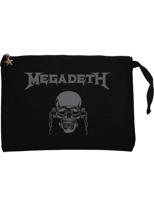 Z zepplin Megadeth Vic Rattlehead Skull Siyah Clutch Astarlı Cüzdan / El Çantası