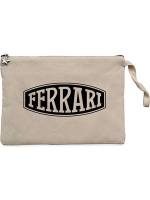 Z zepplin Ferrari Logo Text Krem Clutch Astarlı Cüzdan / El Çantası