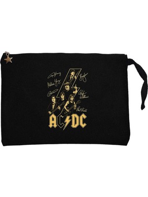 Z zepplin Ac Dc Silüet Imza Siyah Clutch Astarlı Cüzdan / El Çantası
