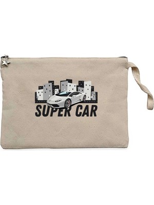 Z zepplin Süper Car Lamborghini Krem Clutch Astarlı Cüzdan / El Çantası