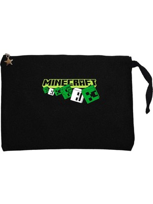 Z zepplin Minecraft Skeleton And Creeper Siyah Clutch Astarlı Cüzdan / El Çantası