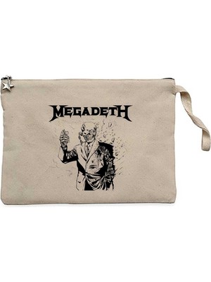 Z zepplin Megadeth Vic Rattlehead Portre Krem Clutch Astarlı Cüzdan / El Çantası