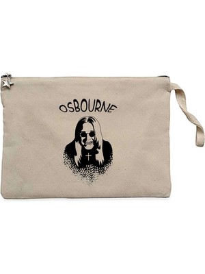 Z zepplin Ozzy Osbourne Silüet Krem Clutch Astarlı Cüzdan / El Çantası