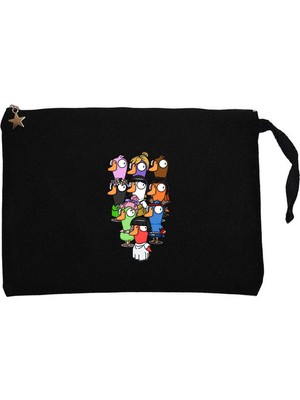 Z zepplin Goose Goose Duck Karakter Siyah Clutch Astarlı Cüzdan / El Çantası
