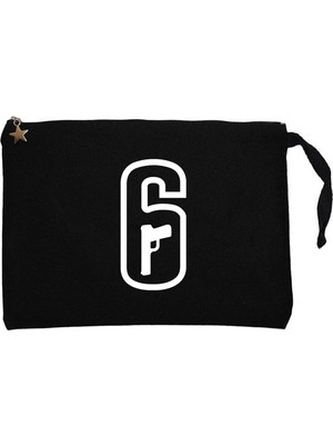 Z zepplin Rainbow Six Amblem White Siyah Clutch Astarlı Cüzdan / El Çantası