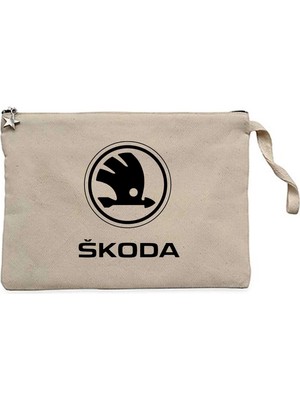 Z zepplin Skoda Logo Krem Clutch Astarlı Cüzdan / El Çantası