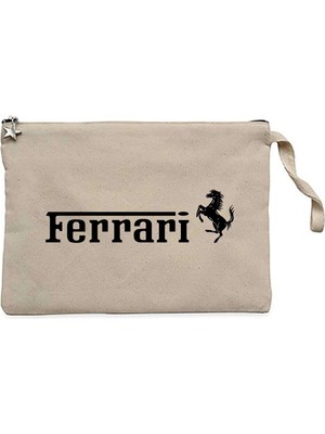 Z zepplin Ferrari Text Logo Krem Clutch Astarlı Cüzdan / El Çantası