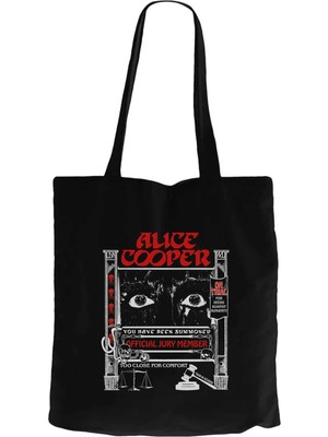 Z zepplin Alice Cooper Too Close For Comfort Eyes Siyah Fermuarlı Bez Çanta Gabardin