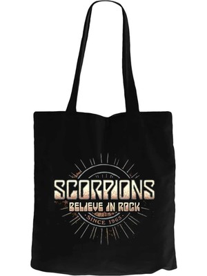 Z zepplin Scorpions Believe In Rock Siyah Fermuarlı Bez Çanta Gabardin