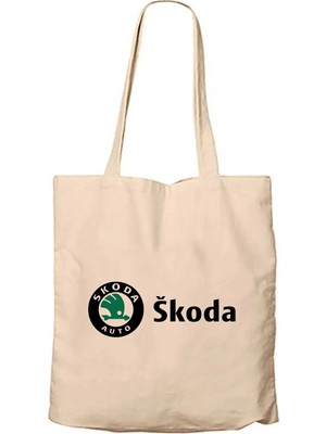 Z zepplin Skoda Text Logo Krem Fermuarlı Bez Çanta Gabardin