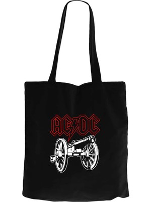 Z zepplin Ac Dc About Rock Cannon Siyah Fermuarlı Bez Çanta Gabardin