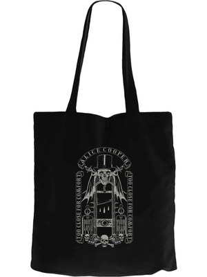 Z zepplin Alice Cooper Too Close For Comfort Siyah Fermuarlı Bez Çanta Gabardin