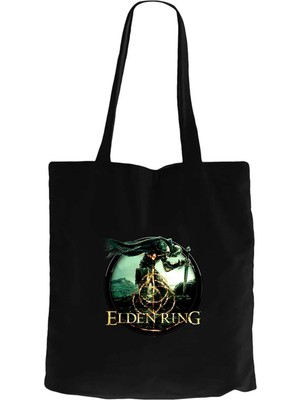Z zepplin Elden Ring Text Icon Siyah Fermuarlı Bez Çanta Gabardin