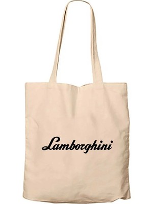 Z zepplin Lamborghini Text Black Krem Fermuarlı Bez Çanta Gabardin