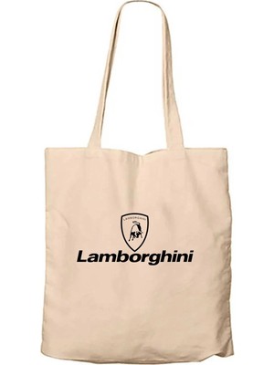 Z zepplin Lamborghini Logo Text Krem Fermuarlı Bez Çanta Gabardin