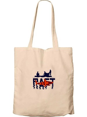 Z zepplin Raft Logo Shark Krem Fermuarlı Bez Çanta Gabardin