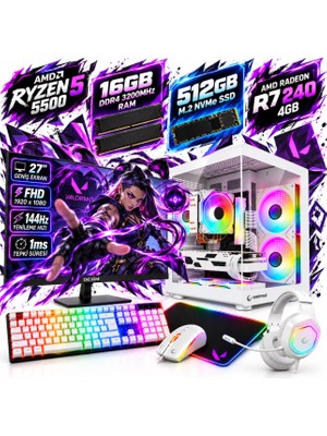 Apphirex Reyna X25 Ryzen 5 5500 16GB 512GB M.2 R7240 4gb 27'' 144Hz Hazır Sistem Oyun Bilgisayarı