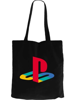 Z zepplin Playstation Logo Color Siyah Fermuarlı Bez Çanta Gabardin