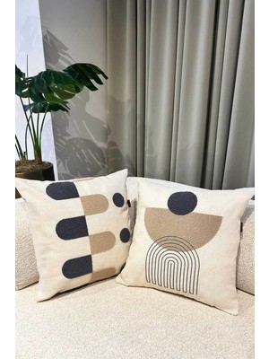 Decomia Home Modern Iskandinav Tufting Punch Nakışlı Keten Karışımlı Ikili Kırlent Kılıfı Salon Dekor (45X45 Cm)