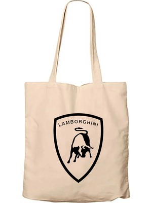 Z zepplin Lamborghini Logo Black Krem Fermuarlı Bez Çanta Gabardin
