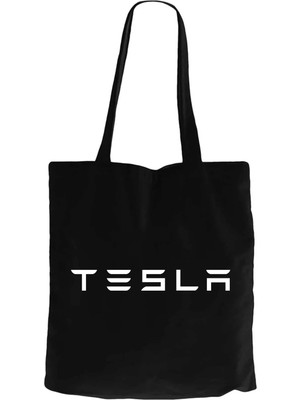 Z zepplin Tesla Text Siyah Fermuarlı Bez Çanta Gabardin