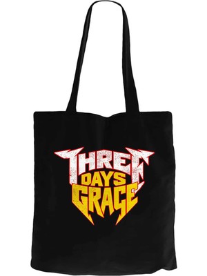 Z zepplin Three Days Grace Text Color Siyah Fermuarlı Bez Çanta Gabardin