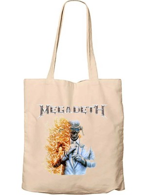 Z zepplin Megadeth Megadeth 2026 Krem Fermuarlı Bez Çanta Gabardin