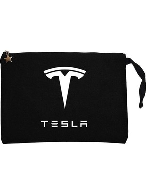 Z zepplin Tesla Logo Text Siyah Clutch Astarlı Cüzdan / El Çantası