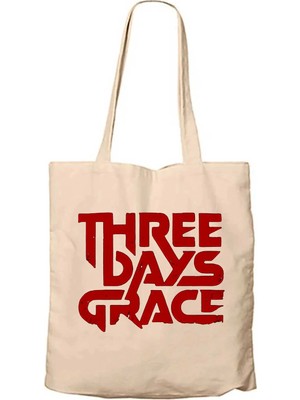 Z zepplin Three Days Grace Text Krem Fermuarlı Bez Çanta Gabardin