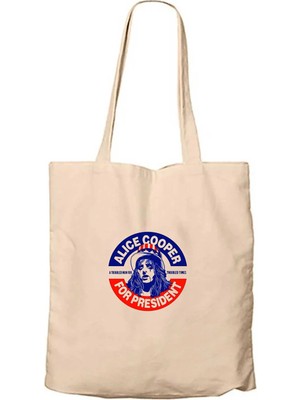 Z zepplin Alice Cooper For President Krem Fermuarlı Bez Çanta Gabardin