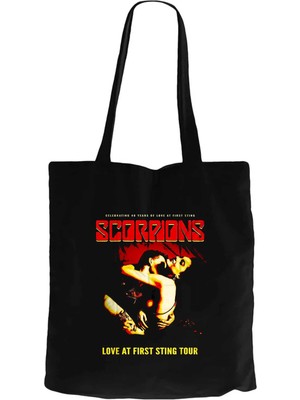 Z zepplin Scorpions Love At First Sting Siyah Fermuarlı Bez Çanta Gabardin
