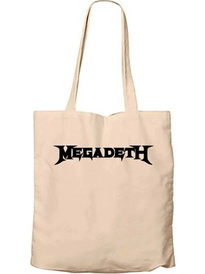 Z zepplin Megadeth Text Krem Fermuarlı Bez Çanta Gabardin