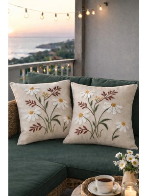 Decomia Home Modern Iskandinav Tufting Punch Nakışlı Keten Karışımlı Ikili Kırlent Kılıfı Salon Dekor (45X45 Cm)