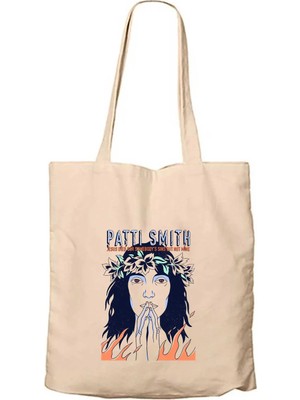 Z zepplin Patti Smith Gloria Krem Fermuarlı Bez Çanta Gabardin