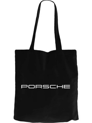 Z zepplin Porsche Text Siyah Fermuarlı Bez Çanta Gabardin
