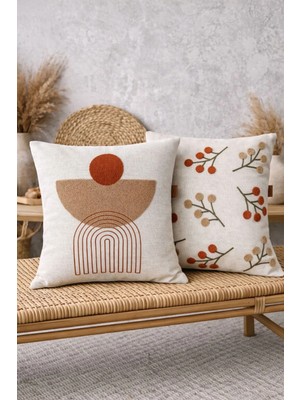 Decomia Home Modern Iskandinav Tufting Punch Nakışlı Keten Karışımlı Ikili Kırlent Kılıfı Salon Dekor (45X45 Cm)