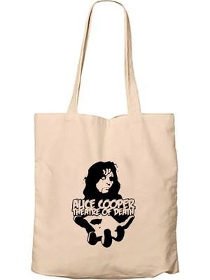 Z zepplin Alice Cooper Theatre Of Death Krem Fermuarlı Bez Çanta Gabardin