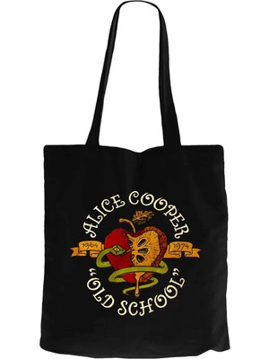Z zepplin Alice Cooper Old School Siyah Fermuarlı Bez Çanta Gabardin