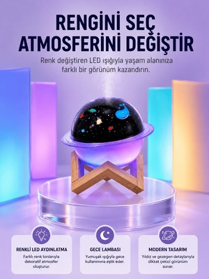 Str Store USB ile Çalışan Projektörlü Aromaterapi Nemlendirici Masaüstü Kullanım Için Uygun
