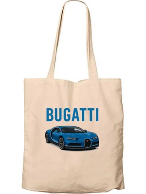 Z zepplin Bugatti Blue Sport Car Krem Fermuarlı Bez Çanta Gabardin